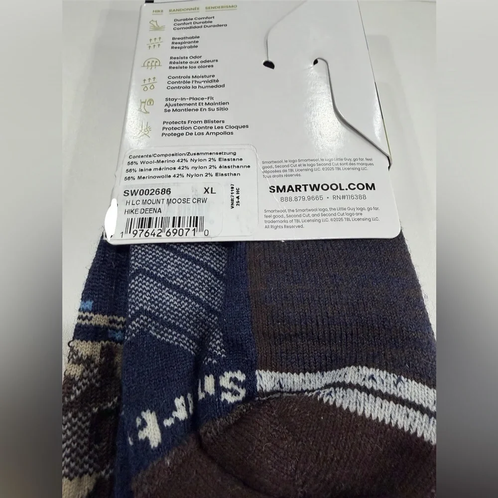 Smartwool Men's XL Hike Mountain Moose Crew Socks Navy NWT Light Cushion
